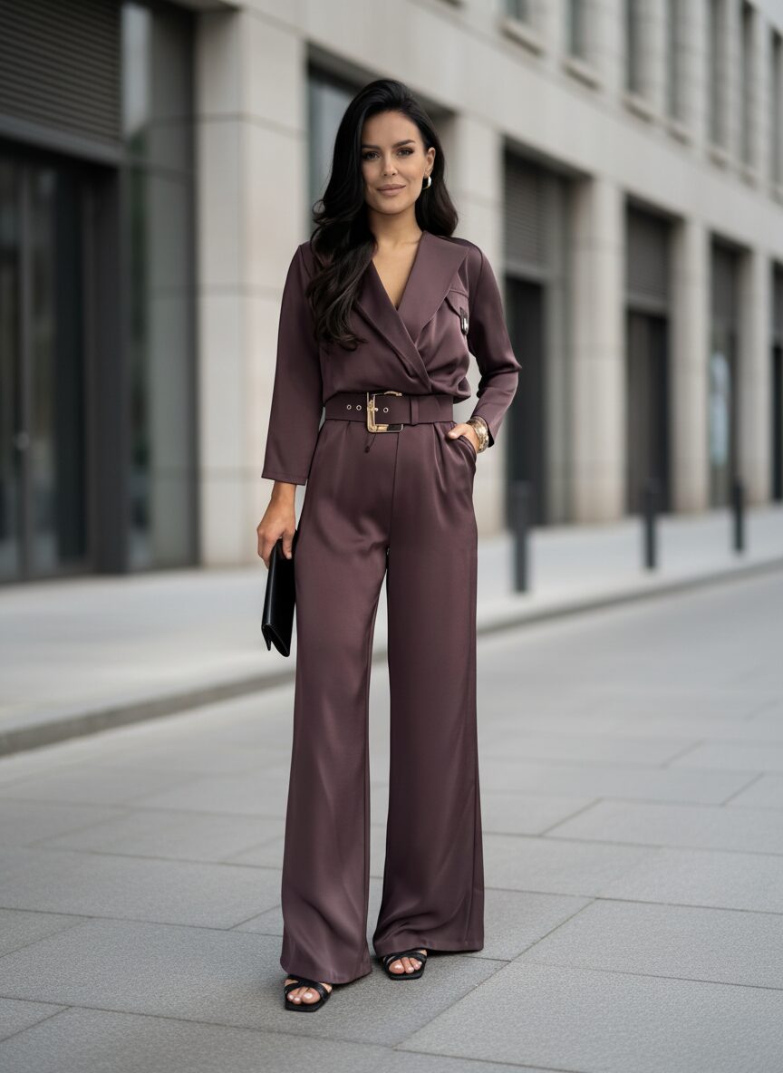 Czekoladowy kombinezon damski Kemi 1 – elegancja i nowoczesny szyk - obrazek 3